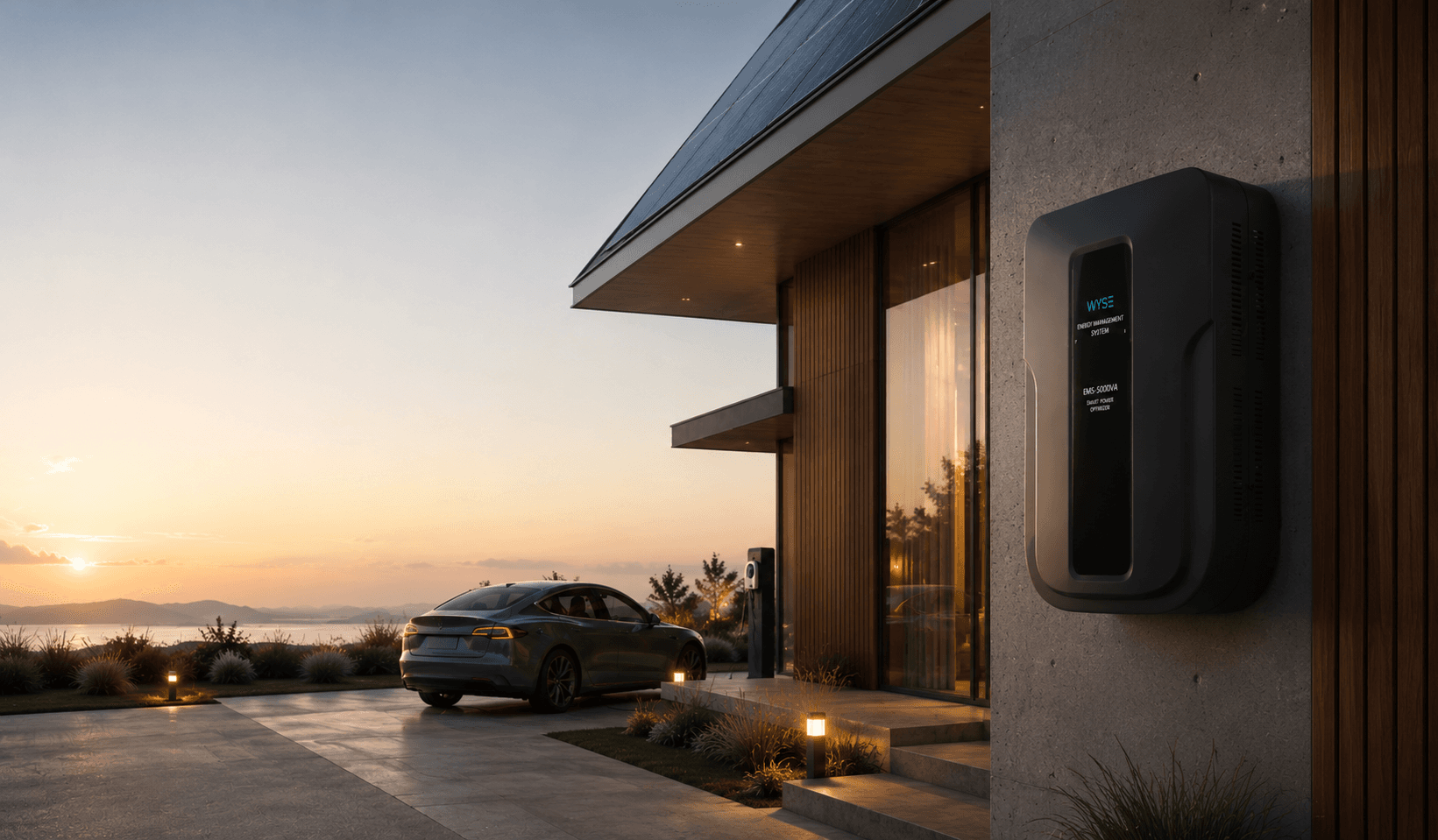 Modern home surrounded by an intelligent energy network